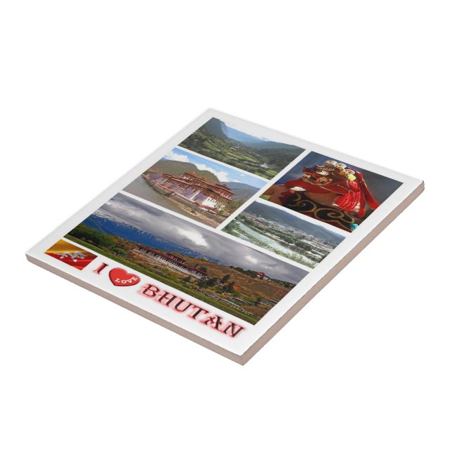 zBT007 I Love BHUTAN, Asia, Ceramic Tile (Side)