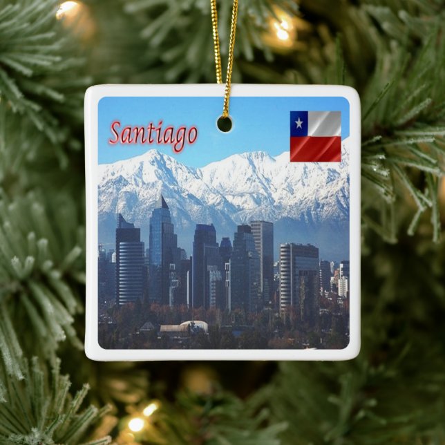 zCL018 SANTIAGO Skyline, America, Ceramic Ornament (Tree)