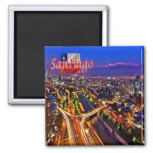 zCL019 SANTIAGO Night view Chile Fridge Magnet