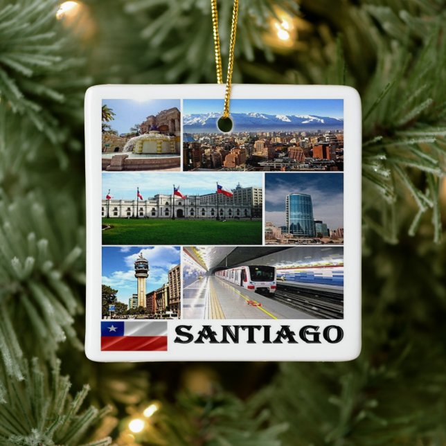 zCL021 SANTIAGO, Mosaic, Chile, America, Ceramic Ornament (Tree)