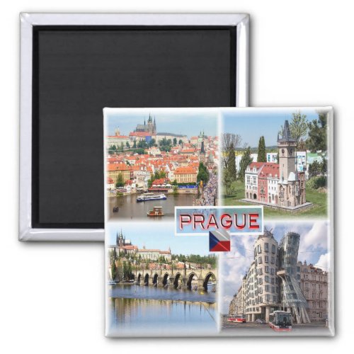 zCZ003 PRAGUE Castle Old Town Hall Charles Bridge  Magnet