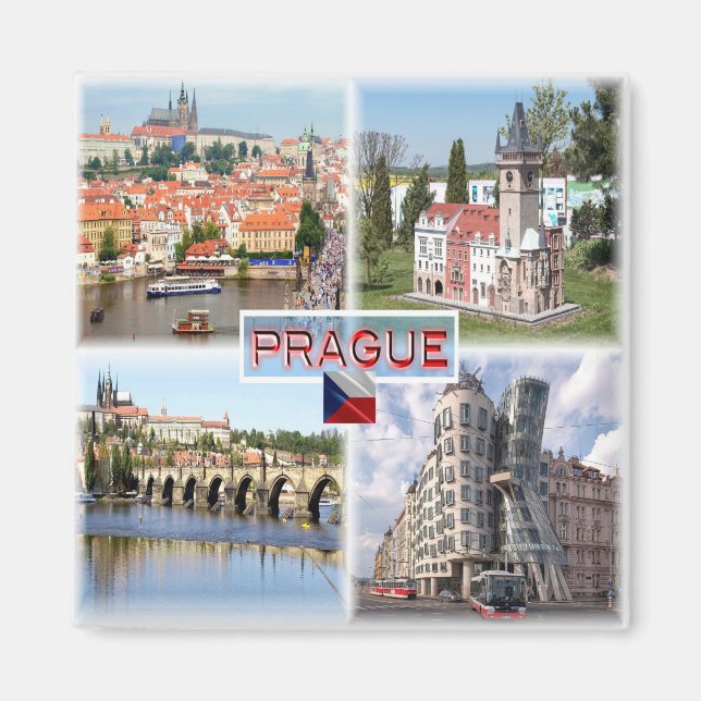 zCZ003 PRAGUE Castle Old Town Hall Charles Bridge  Magnet (Front)