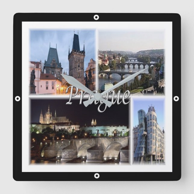 zCZ005 PRAGUE Czech Republic, Square Wall Clock (Front)