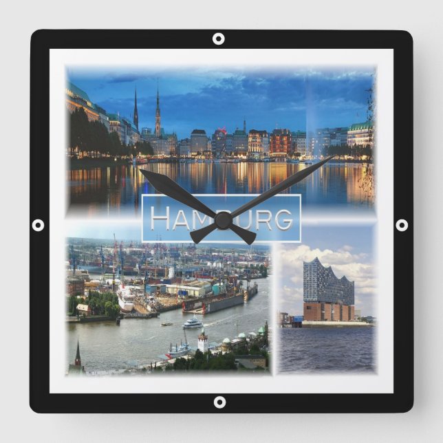zDE021 HAMBURG Germany, Square Wall Clock (Front)