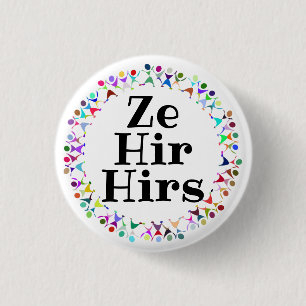 Ze Hir Hirs Pronouns in Human Figures Circle Button