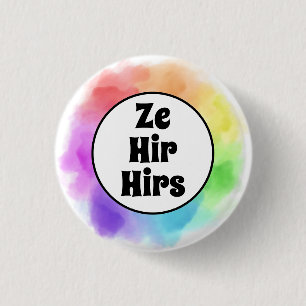Ze Hir Hirs Pronouns in Watercolor Circle Button