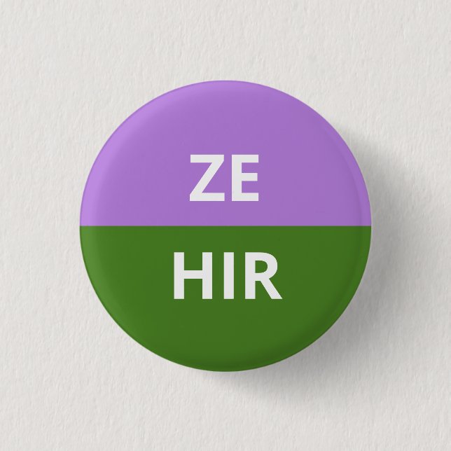 Ze/Hir Pronouns Genderqueer Badge Button (Front)