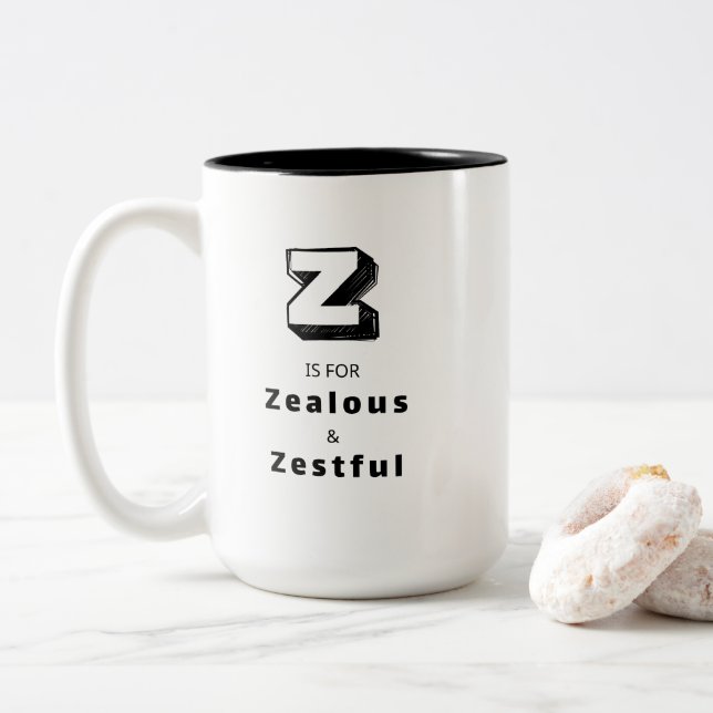 Zealous and Zestful Z - Personalized Luxury Two-Tone Coffee Mug (With Donut)