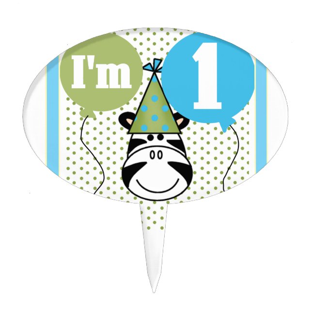 Zebra 1st Birthday Cake Topper (Front)