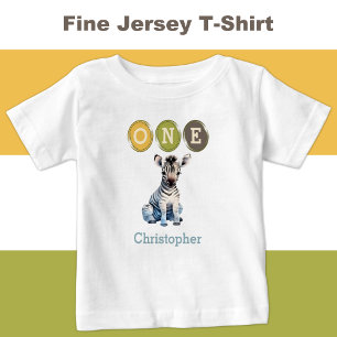 Zebra 1st Birthday one with name blue Baby T-Shirt
