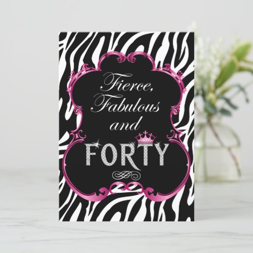 Zebra 40 and Fabulous Bling Birthday Invitation
