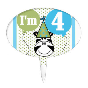 Zebra 4th Birthday Cake Topper