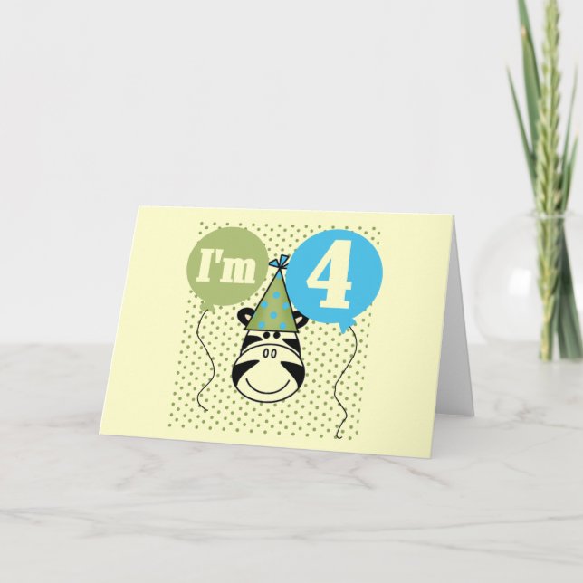 Zebra 4th Birthday T-shirts and Gifts Card (Front)