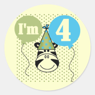 Zebra 4th Birthday T-shirts and Gifts Classic Round Sticker