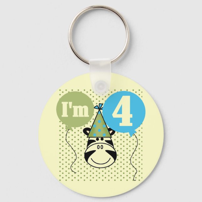 Zebra 4th Birthday T-shirts and Gifts Keychain (Front)
