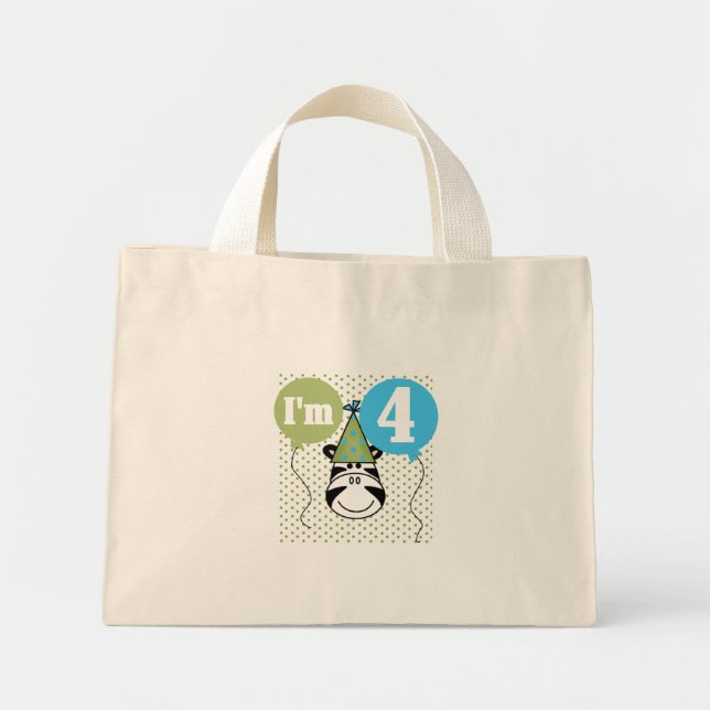 Zebra 4th Birthday T-shirts and Gifts Mini Tote Bag (Front)