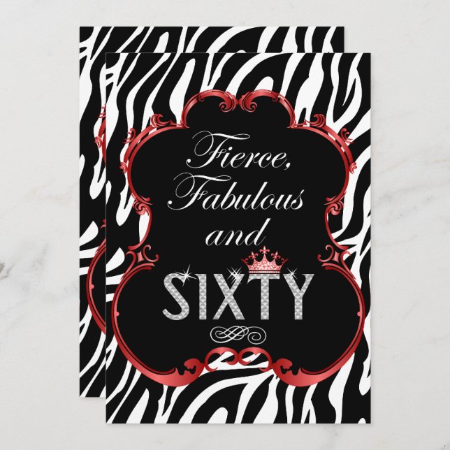 Zebra 60 and Fabulous Bling Birthday Invitation (Front/Back)