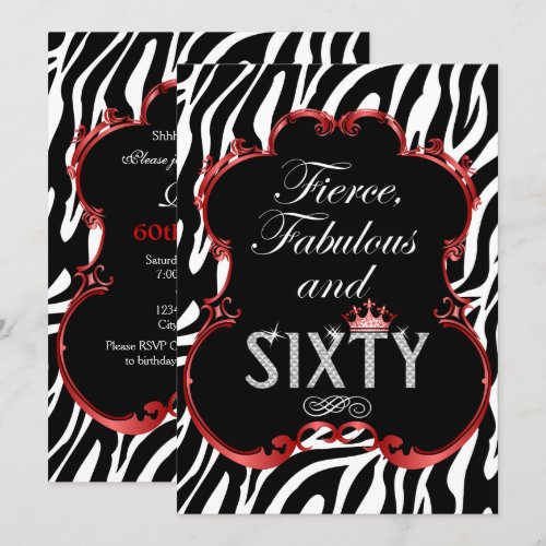 Zebra 60 and Fabulous Bling Birthday Invitation