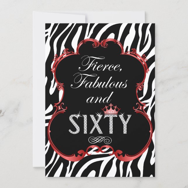 Zebra 60 and Fabulous Bling Birthday Invitation (Front)