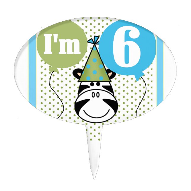 Zebra 6th Birthday Cake Topper (Front)