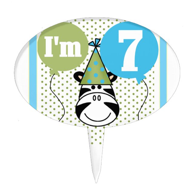 Zebra 7th Birthday Cake Topper (Front)