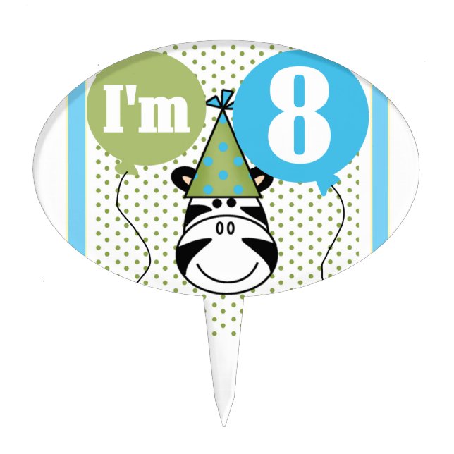 Zebra 8th Birthday Cake Topper (Front)