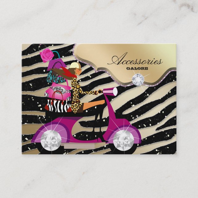Zebra Accessories Purse Jewelry Gold Black Sparkle Business Card (Front)