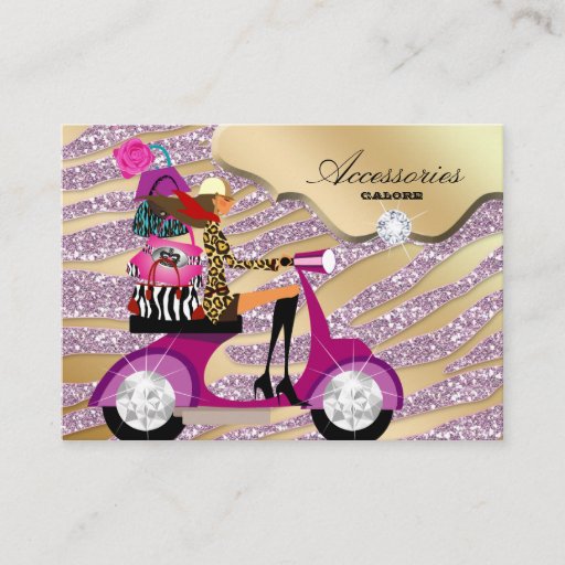 Customizable Zebra Accessories Purse Jewelry Gold Pink Sparkle Business Card Template