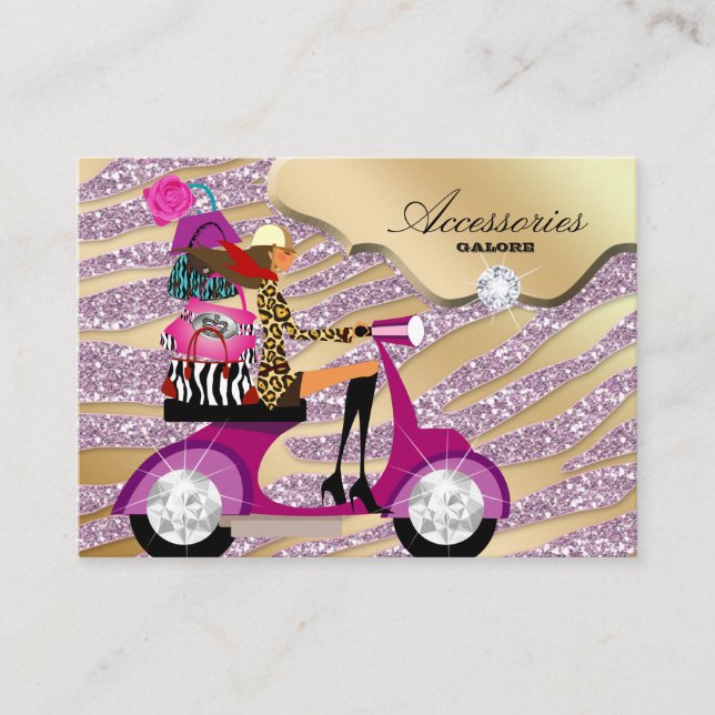 Zebra Accessories Purse Jewelry Gold Pink Sparkle Business Card (Front)