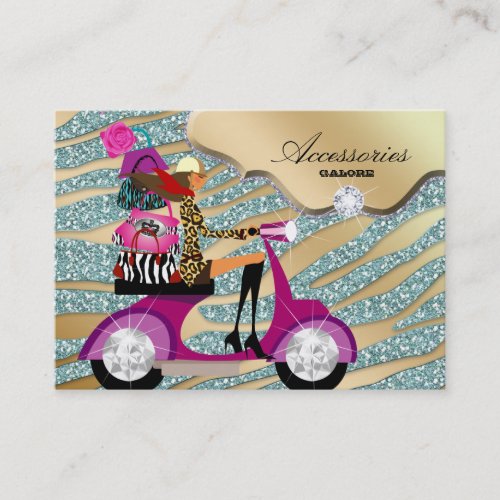 Zebra Accessories Purse Jewelry Gold Teal Sparkle Business Card Templates