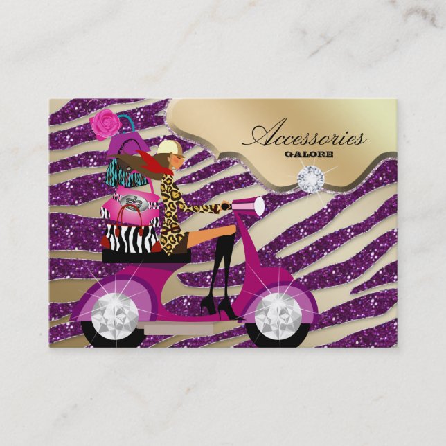 Zebra Accessories Purse Jewelry Purple Sparkle Business Card (Front)