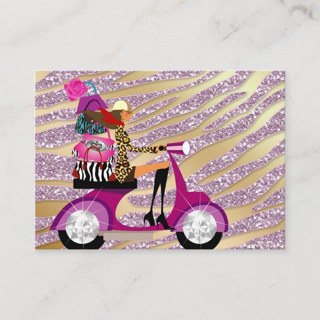 Zebra Accessories Purses Jewelry Pink Gold Sparkle Business Card (Front)
