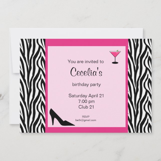 Zebra Adult Birthday Invitation (# INV 002) (Front)