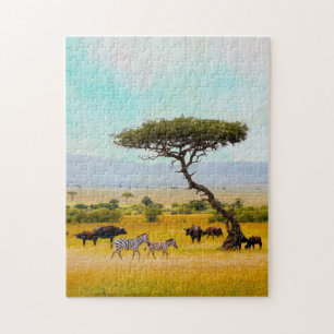 Zebra African Savanna Animals Travel Outdoor Jigsaw Puzzle