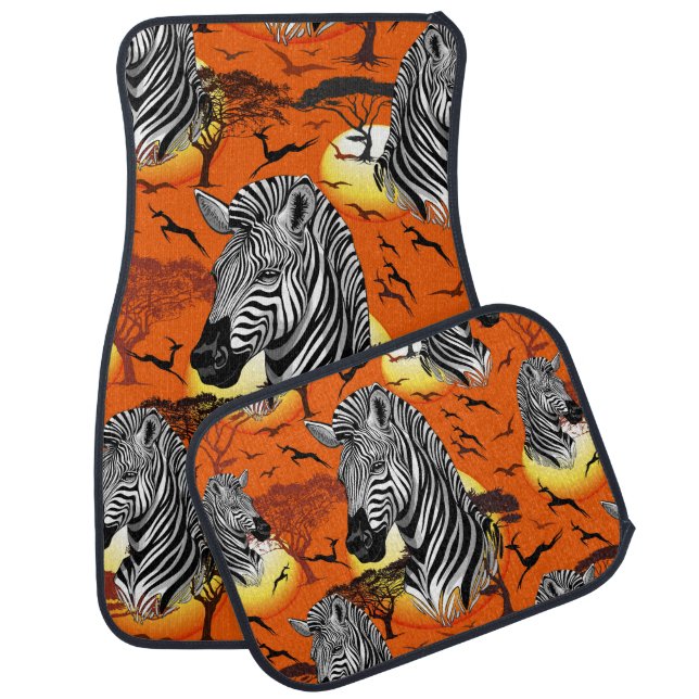Zebra African Savanna Wild Animal Car Floor Mat (Set)