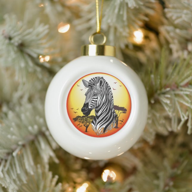 Zebra African Savanna Wild Animal Ceramic Ball Christmas Ornament (Tree)