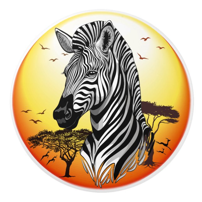 Zebra African Savanna Wild Animal Ceramic Knob (Front)