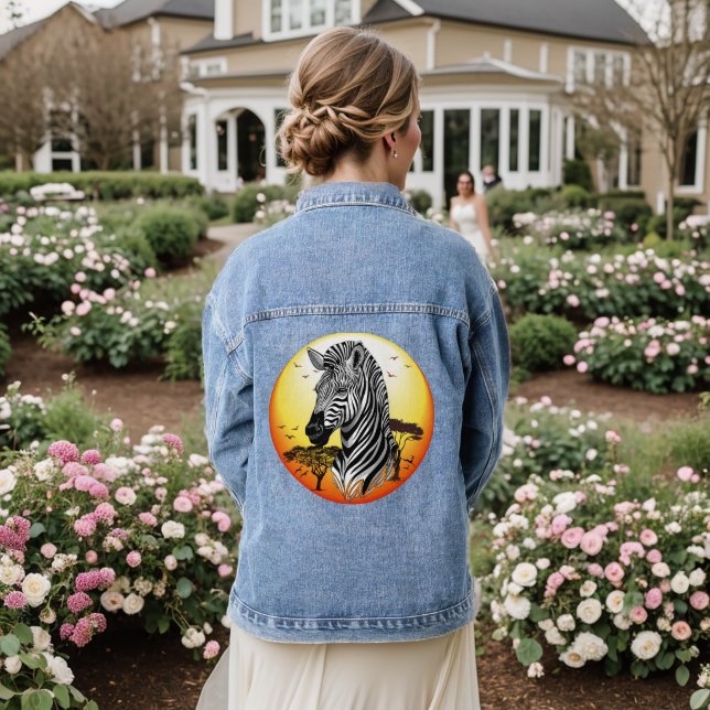 Zebra African Savanna Wild Animal Denim Jacket (Wedding Back)