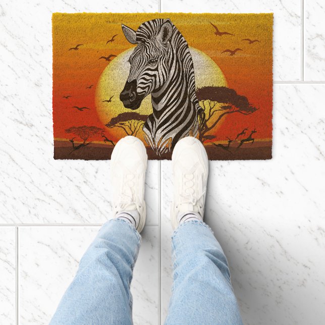Zebra African Savanna Wild Animal Fiber Doormat (Insitu)