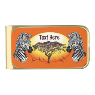 Zebra African Savanna Wild Animal Gold Finish Money Clip