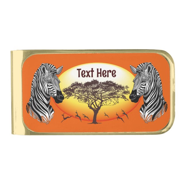 Zebra African Savanna Wild Animal Gold Finish Money Clip (Front)