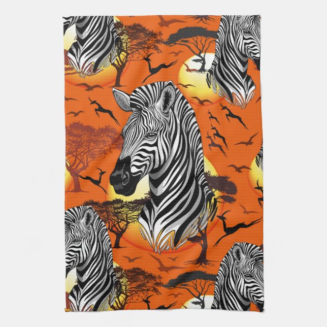 Zebra African Savanna Wild Animal Kitchen Towel (Vertical)