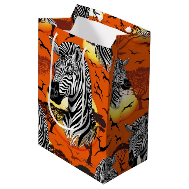 Zebra African Savanna Wild Animal Medium Gift Bag (Front Angled)