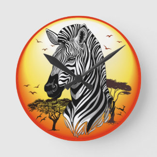 Zebra African Savanna Wild Animal Round Clock
