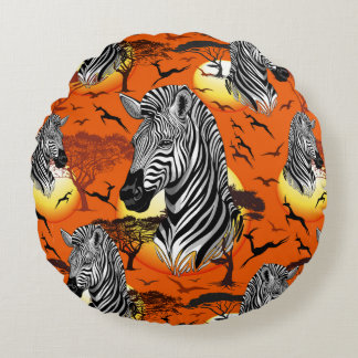 Zebra African Savanna Wild Animal Round Pillow