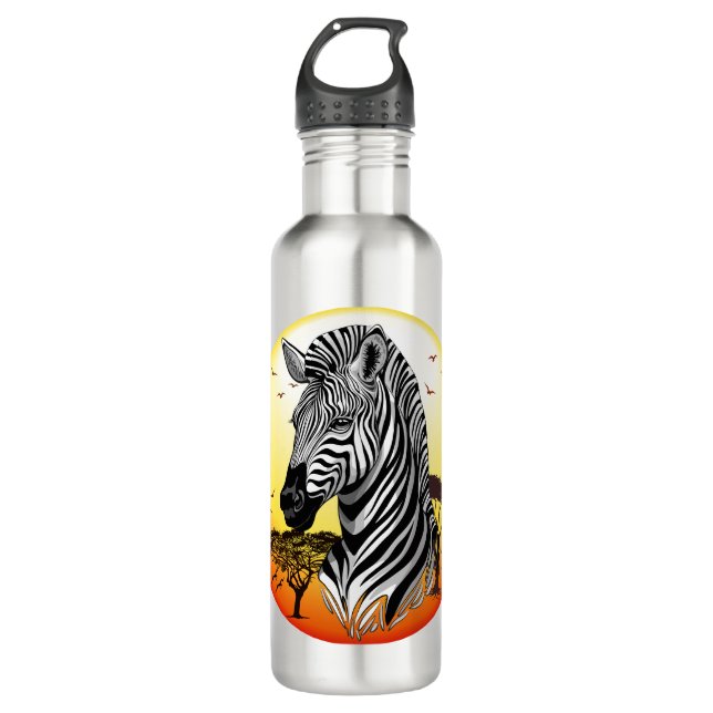 Zebra African Savanna Wild Animal Stainless Steel Water Bottle (Front)