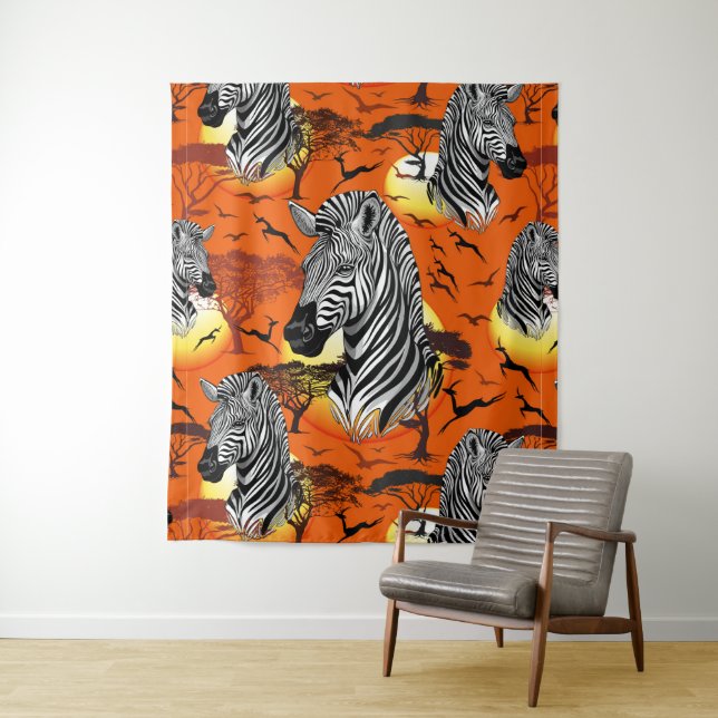 Zebra African Savanna Wild Animal Tapestry (In Situ)