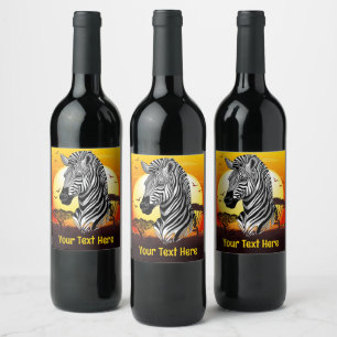 Zebra African Savanna Wild Animal Wine Label