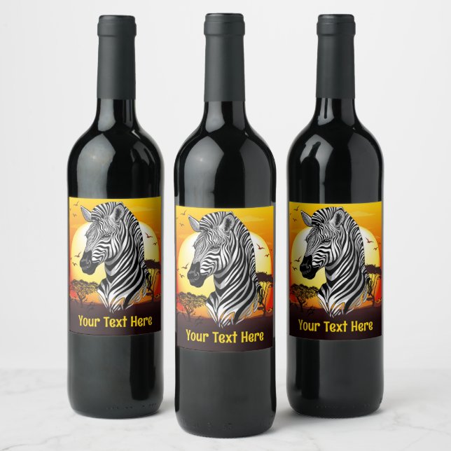 Zebra African Savanna Wild Animal Wine Label (Bottles)
