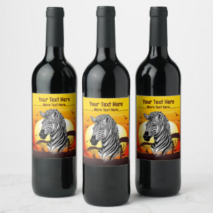 Zebra African Savanna Wild Animal Wine Label
